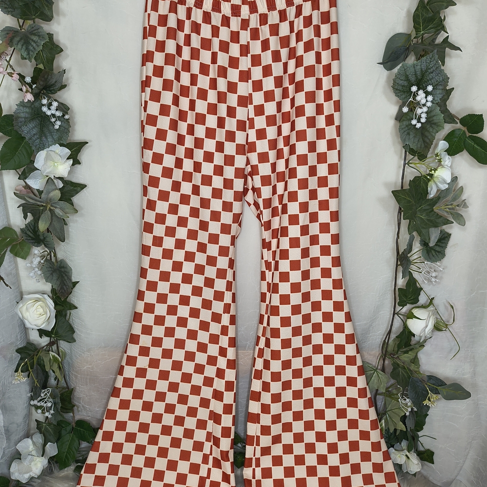 Red and White Checkered Flare Pants